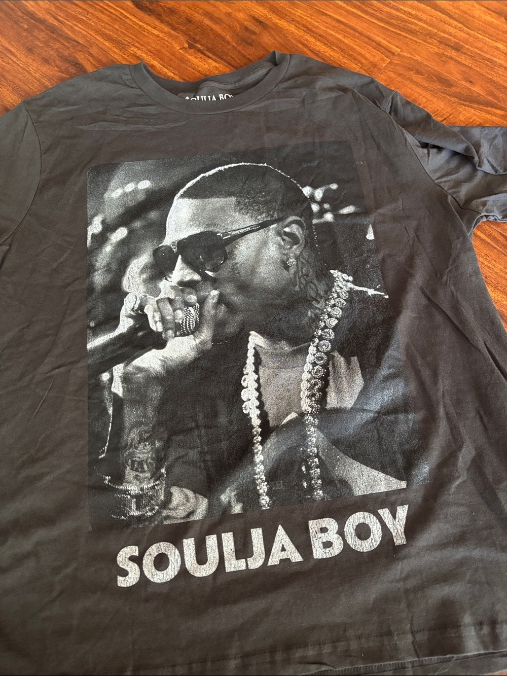 Soulja Boy Black Graphic Crewneck Shirt with Performer Print